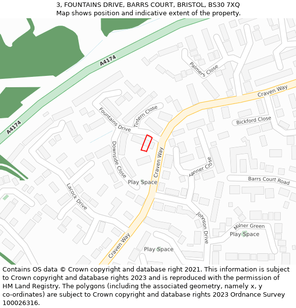 3, FOUNTAINS DRIVE, BARRS COURT, BRISTOL, BS30 7XQ: Location map and indicative extent of plot