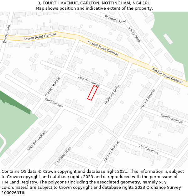 3, FOURTH AVENUE, CARLTON, NOTTINGHAM, NG4 1PU: Location map and indicative extent of plot