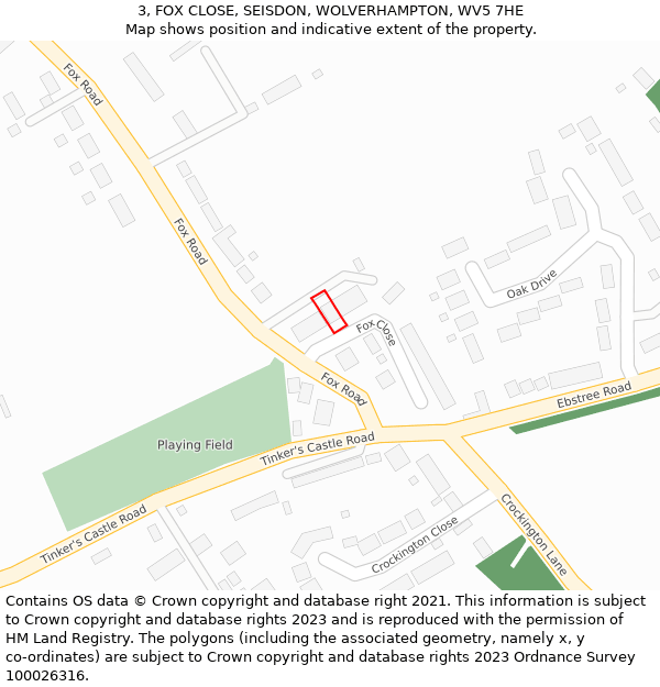 3, FOX CLOSE, SEISDON, WOLVERHAMPTON, WV5 7HE: Location map and indicative extent of plot