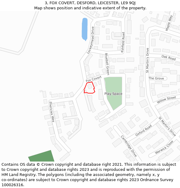 3, FOX COVERT, DESFORD, LEICESTER, LE9 9QJ: Location map and indicative extent of plot