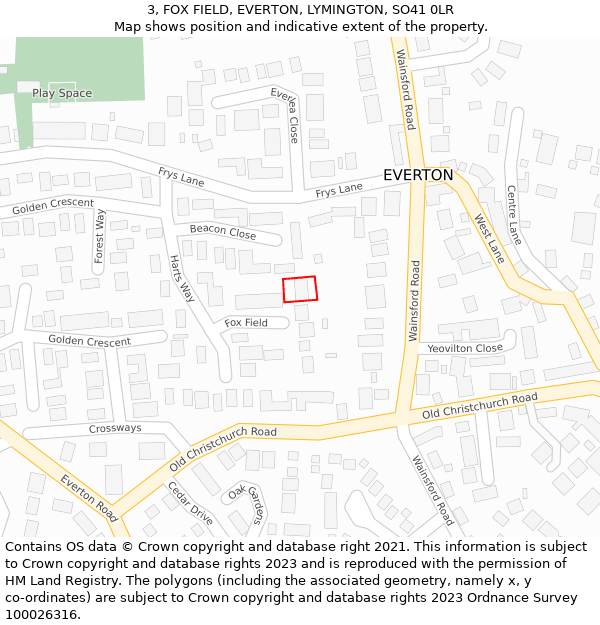 3, FOX FIELD, EVERTON, LYMINGTON, SO41 0LR: Location map and indicative extent of plot