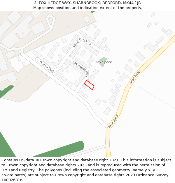 3, FOX HEDGE WAY, SHARNBROOK, BEDFORD, MK44 1JR: Location map and indicative extent of plot