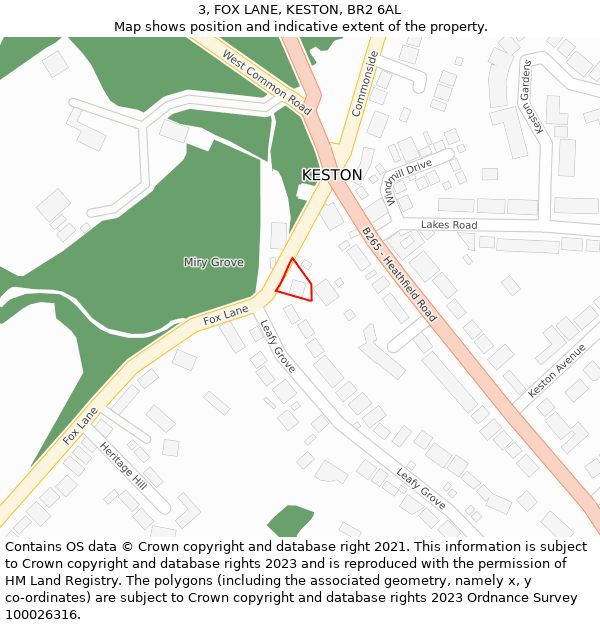 3, FOX LANE, KESTON, BR2 6AL: Location map and indicative extent of plot