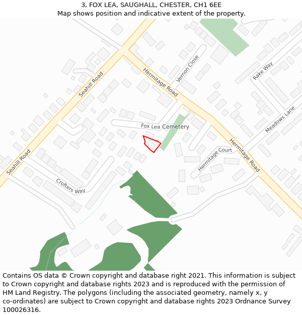 3, FOX LEA, SAUGHALL, CHESTER, CH1 6EE: Location map and indicative extent of plot