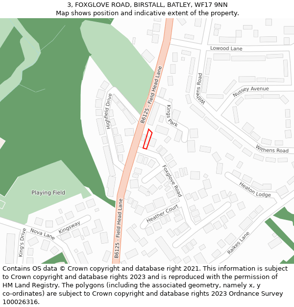 3, FOXGLOVE ROAD, BIRSTALL, BATLEY, WF17 9NN: Location map and indicative extent of plot