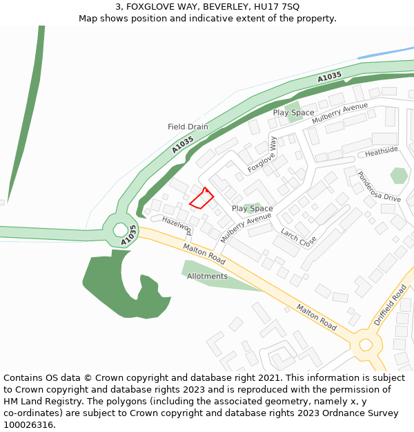 3, FOXGLOVE WAY, BEVERLEY, HU17 7SQ: Location map and indicative extent of plot