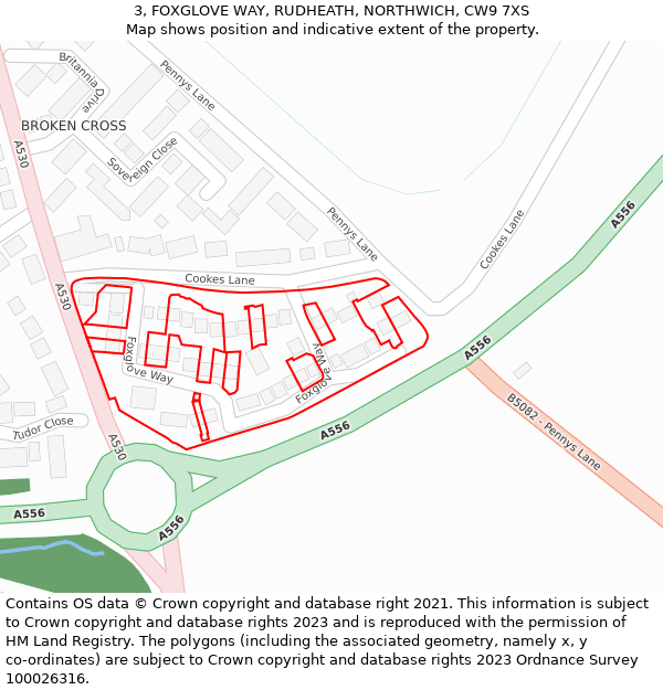 3, FOXGLOVE WAY, RUDHEATH, NORTHWICH, CW9 7XS: Location map and indicative extent of plot