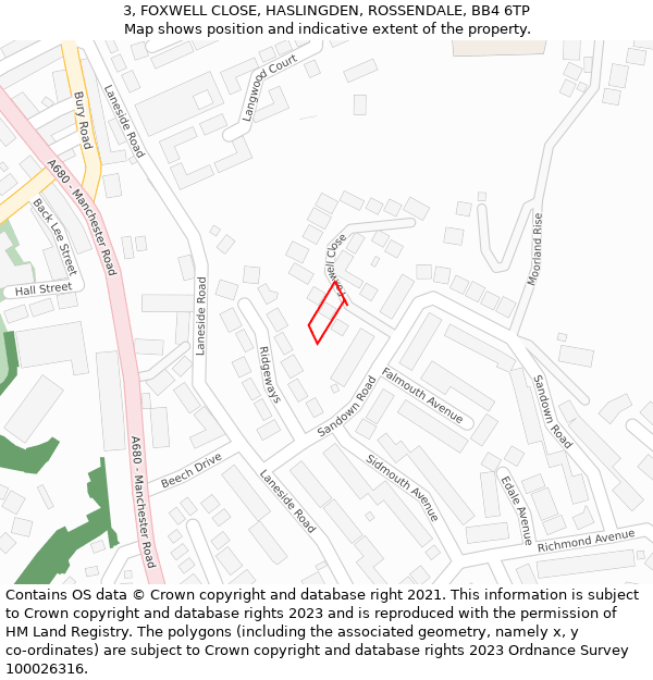 3, FOXWELL CLOSE, HASLINGDEN, ROSSENDALE, BB4 6TP: Location map and indicative extent of plot