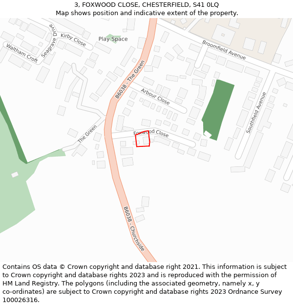 3, FOXWOOD CLOSE, CHESTERFIELD, S41 0LQ: Location map and indicative extent of plot