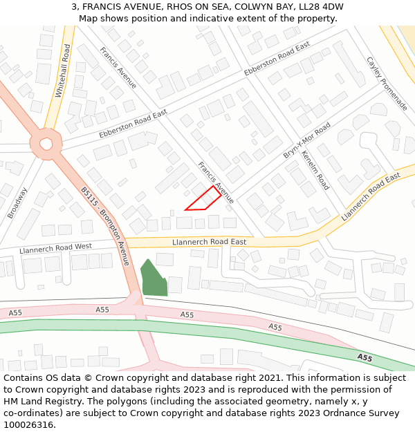 3, FRANCIS AVENUE, RHOS ON SEA, COLWYN BAY, LL28 4DW: Location map and indicative extent of plot