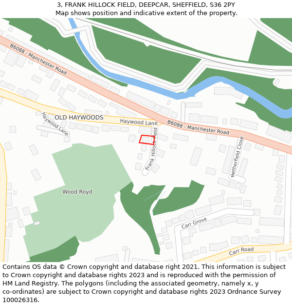 3, FRANK HILLOCK FIELD, DEEPCAR, SHEFFIELD, S36 2PY: Location map and indicative extent of plot
