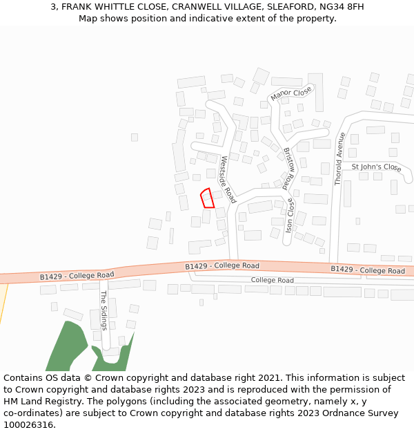 3, FRANK WHITTLE CLOSE, CRANWELL VILLAGE, SLEAFORD, NG34 8FH: Location map and indicative extent of plot