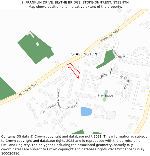 3, FRANKLIN DRIVE, BLYTHE BRIDGE, STOKE-ON-TRENT, ST11 9TN: Location map and indicative extent of plot