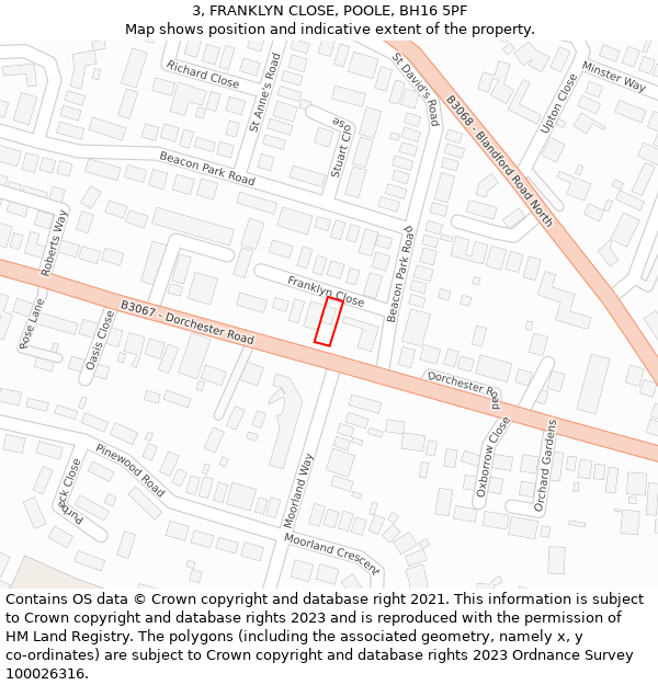 3, FRANKLYN CLOSE, POOLE, BH16 5PF: Location map and indicative extent of plot