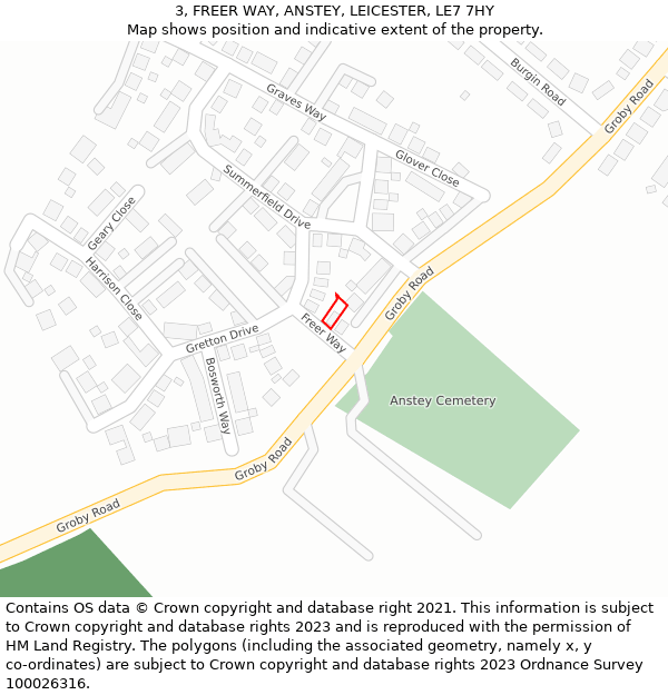 3, FREER WAY, ANSTEY, LEICESTER, LE7 7HY: Location map and indicative extent of plot