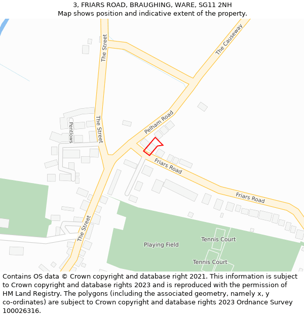3, FRIARS ROAD, BRAUGHING, WARE, SG11 2NH: Location map and indicative extent of plot