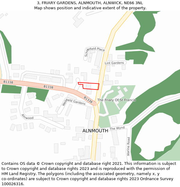 3, FRIARY GARDENS, ALNMOUTH, ALNWICK, NE66 3NL: Location map and indicative extent of plot