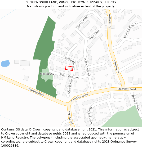 3, FRIENDSHIP LANE, WING, LEIGHTON BUZZARD, LU7 0TX: Location map and indicative extent of plot