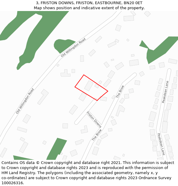 3, FRISTON DOWNS, FRISTON, EASTBOURNE, BN20 0ET: Location map and indicative extent of plot