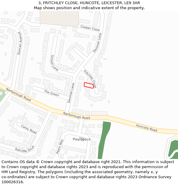 3, FRITCHLEY CLOSE, HUNCOTE, LEICESTER, LE9 3AR: Location map and indicative extent of plot