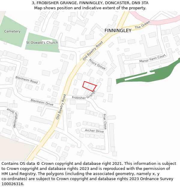 3, FROBISHER GRANGE, FINNINGLEY, DONCASTER, DN9 3TA: Location map and indicative extent of plot