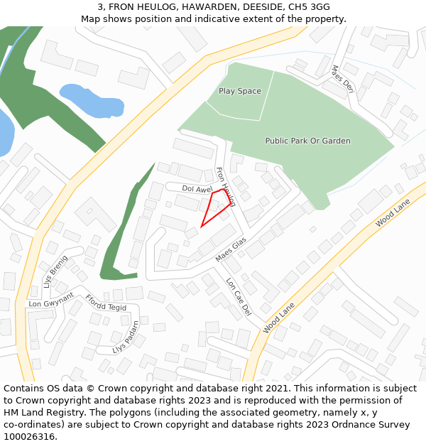 3, FRON HEULOG, HAWARDEN, DEESIDE, CH5 3GG: Location map and indicative extent of plot