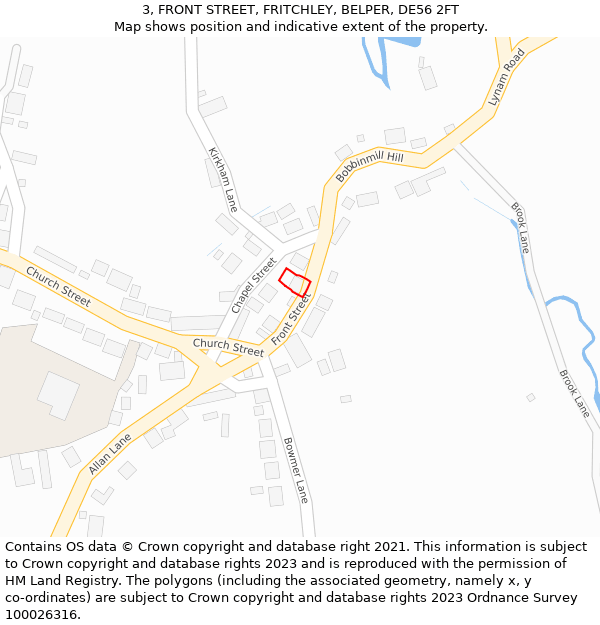 3, FRONT STREET, FRITCHLEY, BELPER, DE56 2FT: Location map and indicative extent of plot