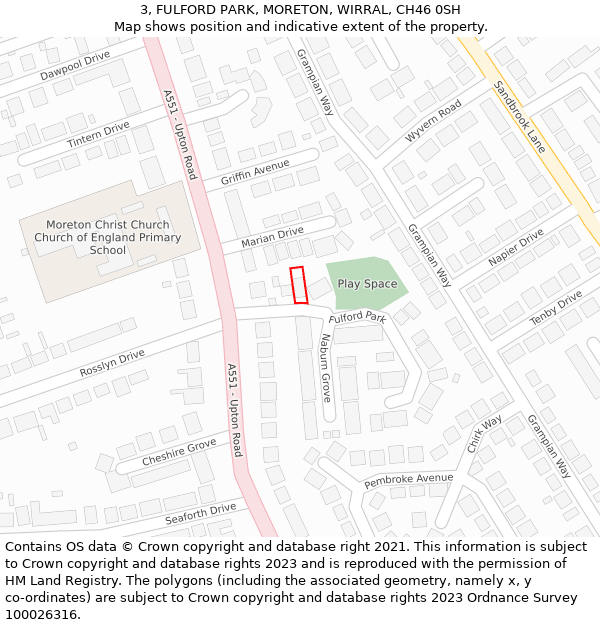 3, FULFORD PARK, MORETON, WIRRAL, CH46 0SH: Location map and indicative extent of plot