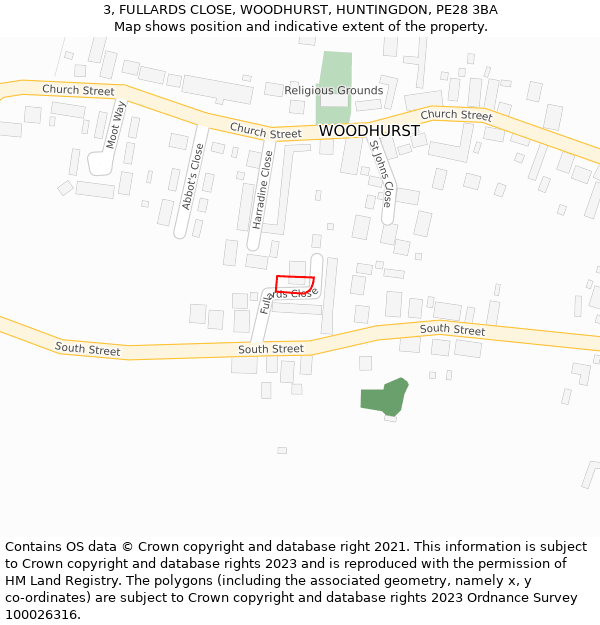 3, FULLARDS CLOSE, WOODHURST, HUNTINGDON, PE28 3BA: Location map and indicative extent of plot