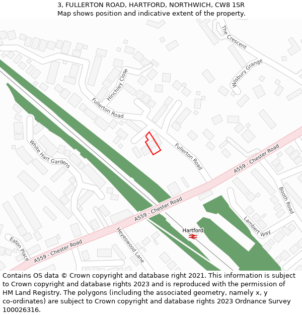 3, FULLERTON ROAD, HARTFORD, NORTHWICH, CW8 1SR: Location map and indicative extent of plot