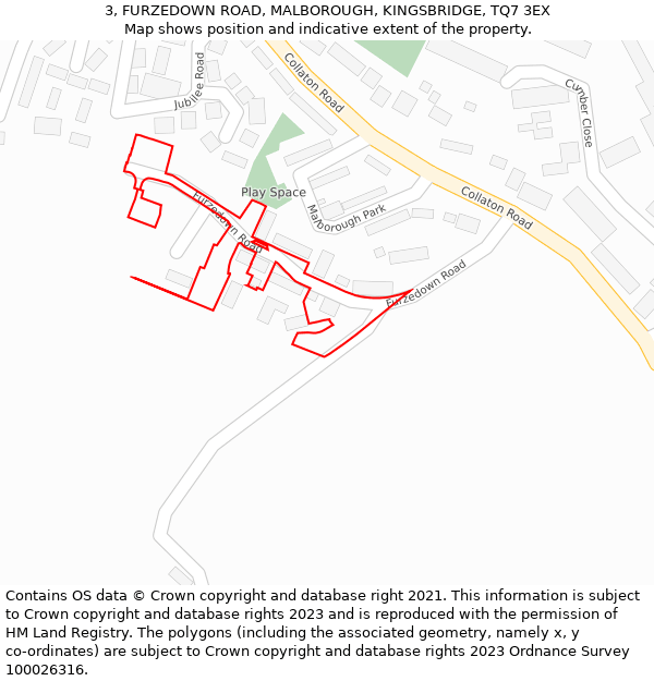 3, FURZEDOWN ROAD, MALBOROUGH, KINGSBRIDGE, TQ7 3EX: Location map and indicative extent of plot
