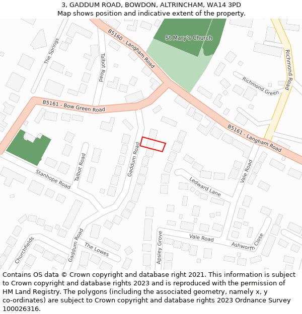 3, GADDUM ROAD, BOWDON, ALTRINCHAM, WA14 3PD: Location map and indicative extent of plot