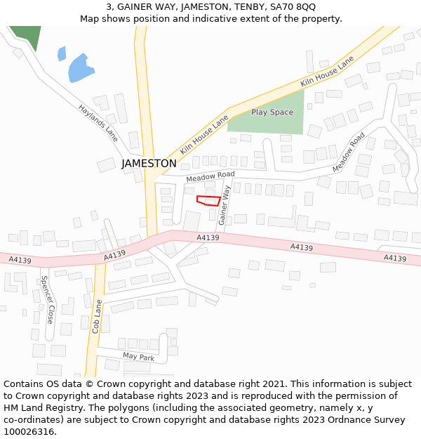 3, GAINER WAY, JAMESTON, TENBY, SA70 8QQ: Location map and indicative extent of plot