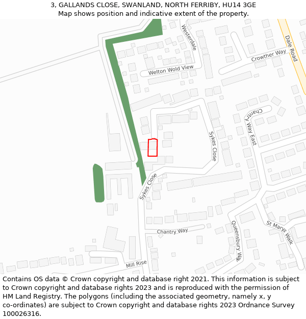 3, GALLANDS CLOSE, SWANLAND, NORTH FERRIBY, HU14 3GE: Location map and indicative extent of plot
