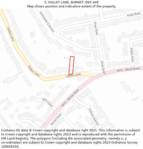 3, GALLEY LANE, BARNET, EN5 4AR: Location map and indicative extent of plot