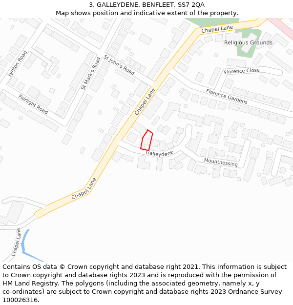 3, GALLEYDENE, BENFLEET, SS7 2QA: Location map and indicative extent of plot