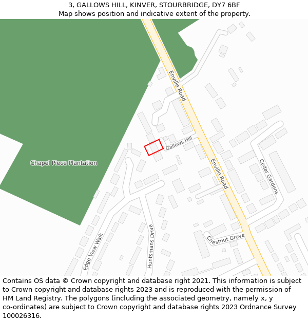 3, GALLOWS HILL, KINVER, STOURBRIDGE, DY7 6BF: Location map and indicative extent of plot