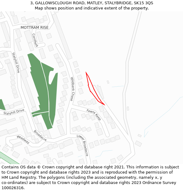 3, GALLOWSCLOUGH ROAD, MATLEY, STALYBRIDGE, SK15 3QS: Location map and indicative extent of plot