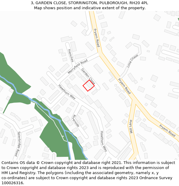 3, GARDEN CLOSE, STORRINGTON, PULBOROUGH, RH20 4PL: Location map and indicative extent of plot