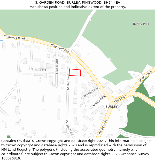 3, GARDEN ROAD, BURLEY, RINGWOOD, BH24 4EA: Location map and indicative extent of plot