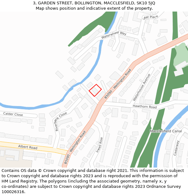 3, GARDEN STREET, BOLLINGTON, MACCLESFIELD, SK10 5JQ: Location map and indicative extent of plot