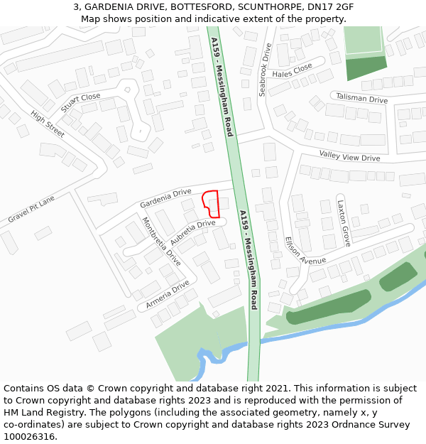 3, GARDENIA DRIVE, BOTTESFORD, SCUNTHORPE, DN17 2GF: Location map and indicative extent of plot