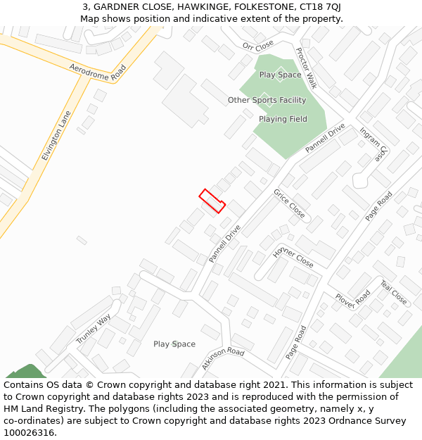 3, GARDNER CLOSE, HAWKINGE, FOLKESTONE, CT18 7QJ: Location map and indicative extent of plot