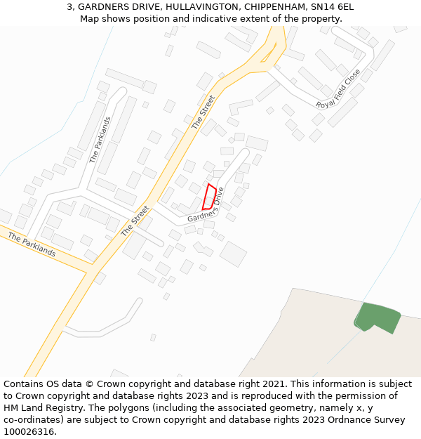 3, GARDNERS DRIVE, HULLAVINGTON, CHIPPENHAM, SN14 6EL: Location map and indicative extent of plot