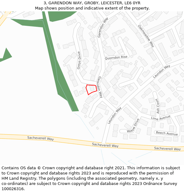 3, GARENDON WAY, GROBY, LEICESTER, LE6 0YR: Location map and indicative extent of plot
