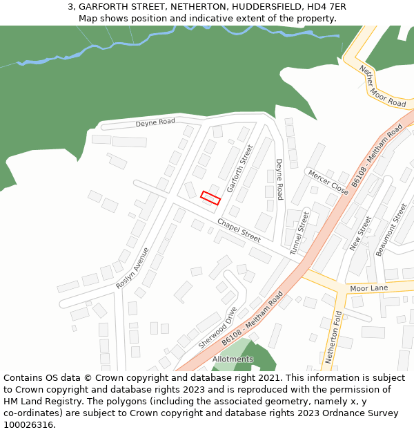 3, GARFORTH STREET, NETHERTON, HUDDERSFIELD, HD4 7ER: Location map and indicative extent of plot