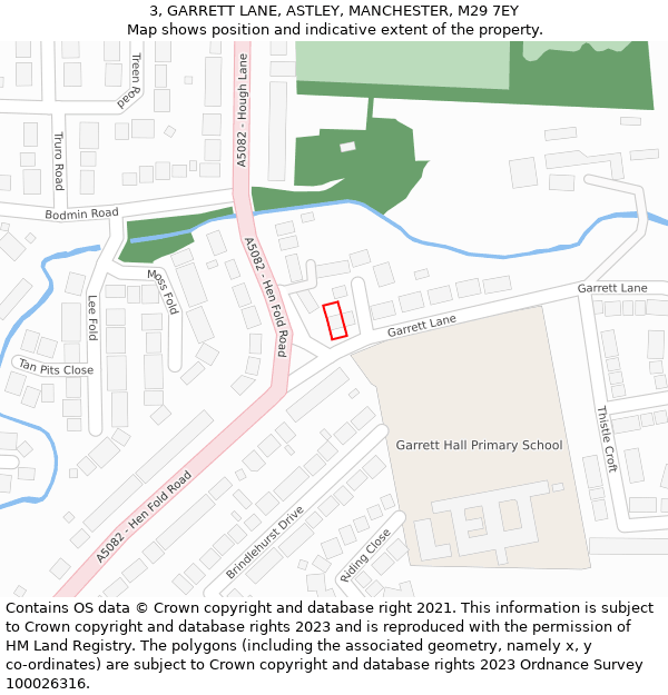 3, GARRETT LANE, ASTLEY, MANCHESTER, M29 7EY: Location map and indicative extent of plot