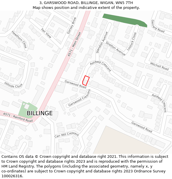 3, GARSWOOD ROAD, BILLINGE, WIGAN, WN5 7TH: Location map and indicative extent of plot