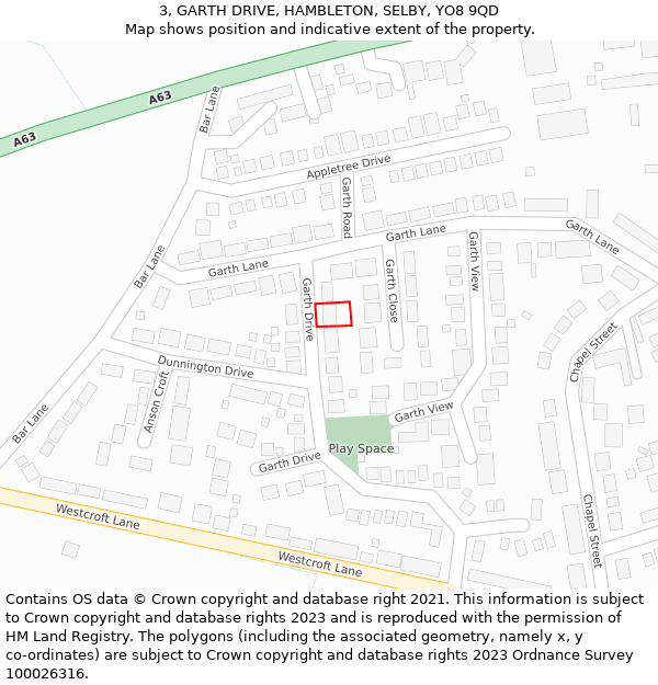 3, GARTH DRIVE, HAMBLETON, SELBY, YO8 9QD: Location map and indicative extent of plot