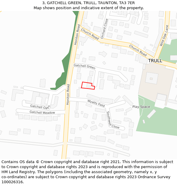 3, GATCHELL GREEN, TRULL, TAUNTON, TA3 7ER: Location map and indicative extent of plot